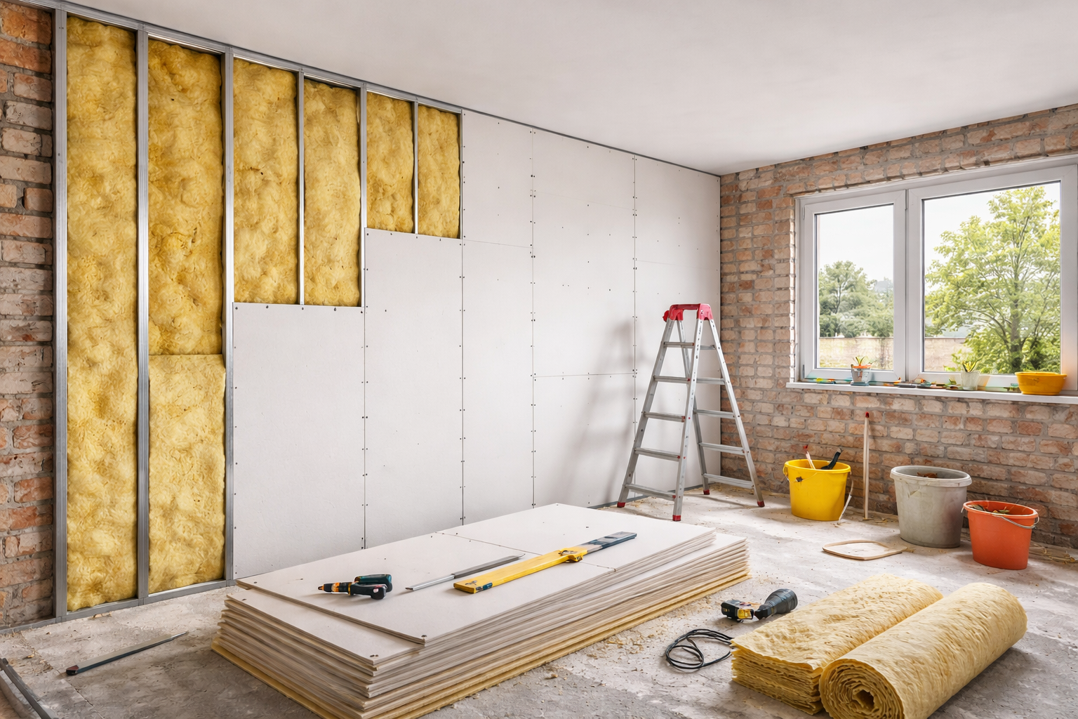 Chantier isolation intérieure ITI laine de verre mur