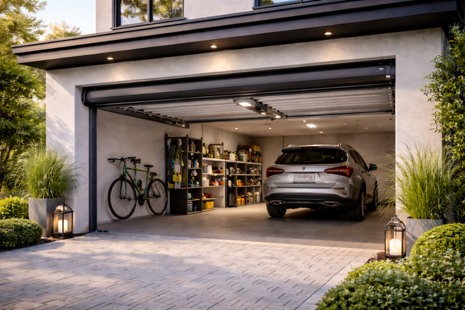 Porte de garage sectionnelle ouverte BBC Habitat